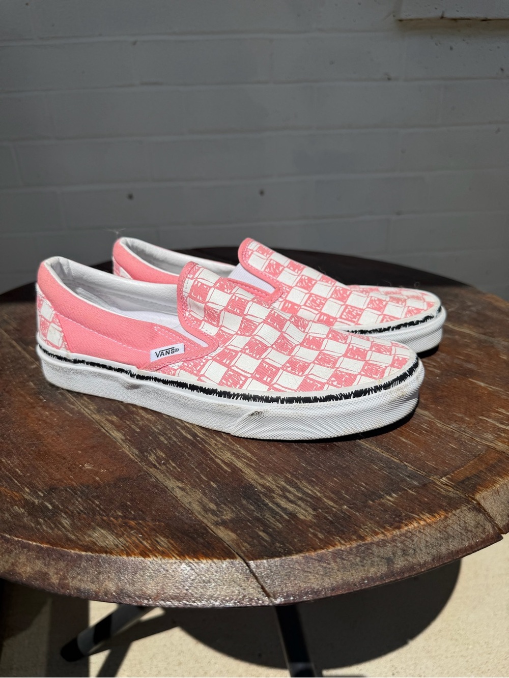 Vans Women's Pink Checkerboard Slip-On Sneakers
